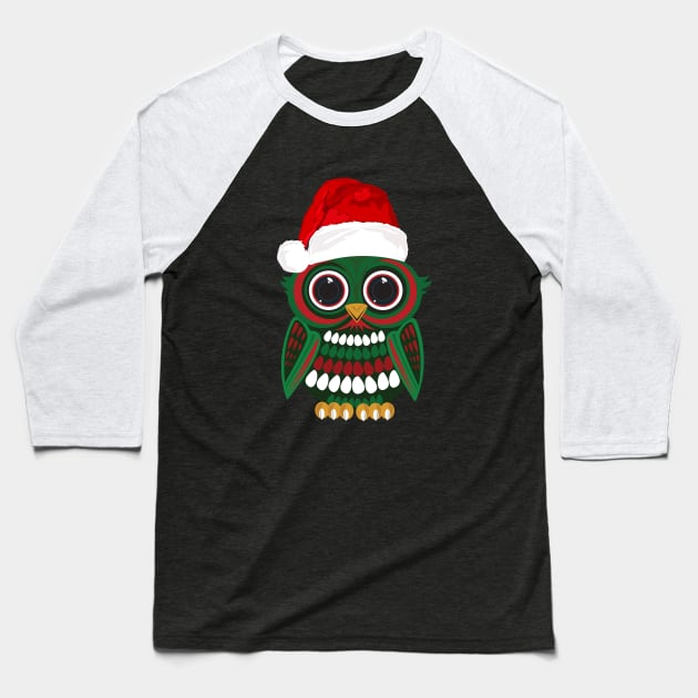 Christmas Owl Baseball T-Shirt by adamzworld